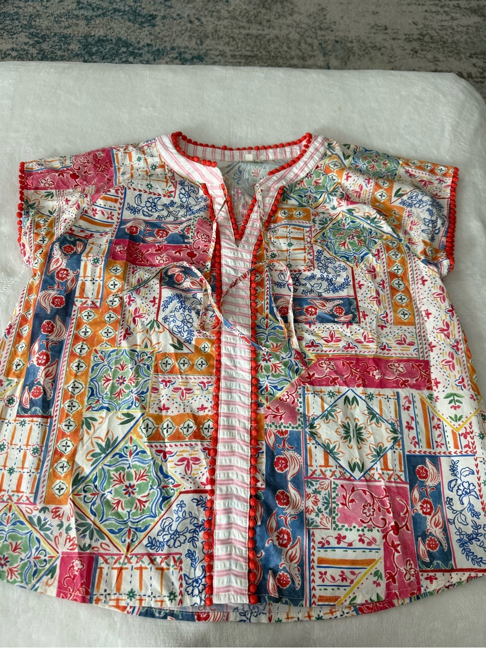 Jodifl Large Women’s Colorful Patchwork Blouse Size Large D72